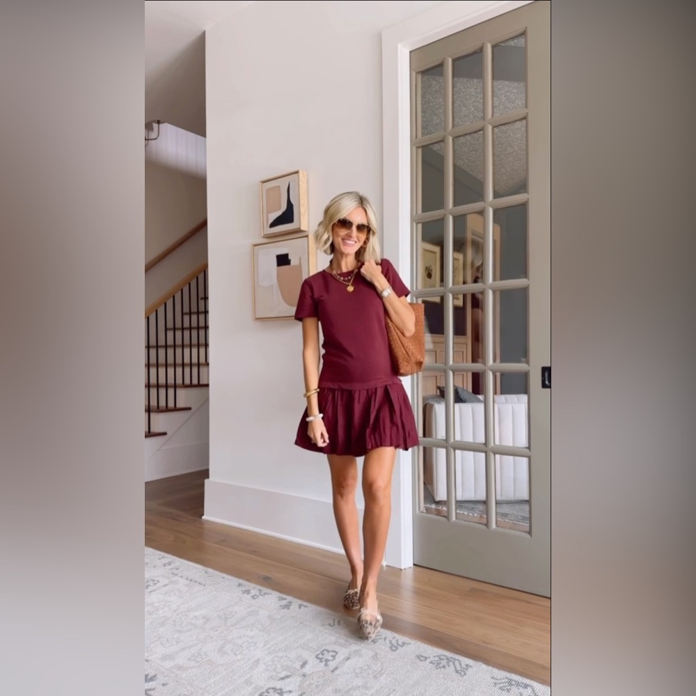Loft Bubble Hem Mixed Media Mini Dress